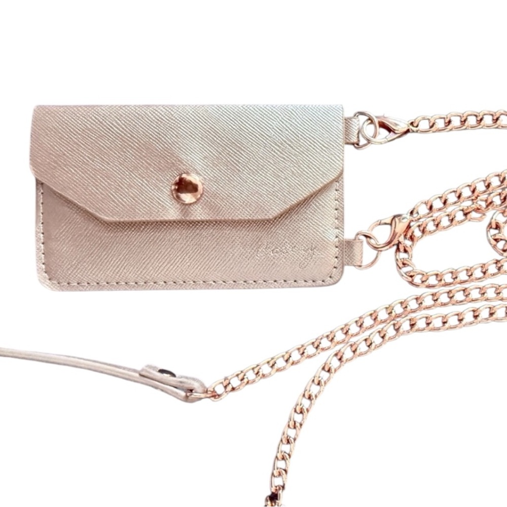 Casery Rose Gold Mini Wallet with Crossbody Chain 2 Card Slots Card Holder